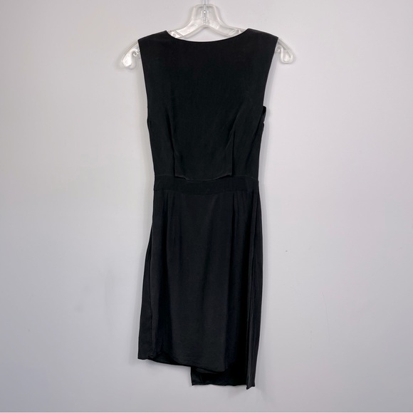 All Saints 100% Silk Peak Drape Crepe Matte Finish Minimalist Black Mini Dress 0 - Picture 6 of 16